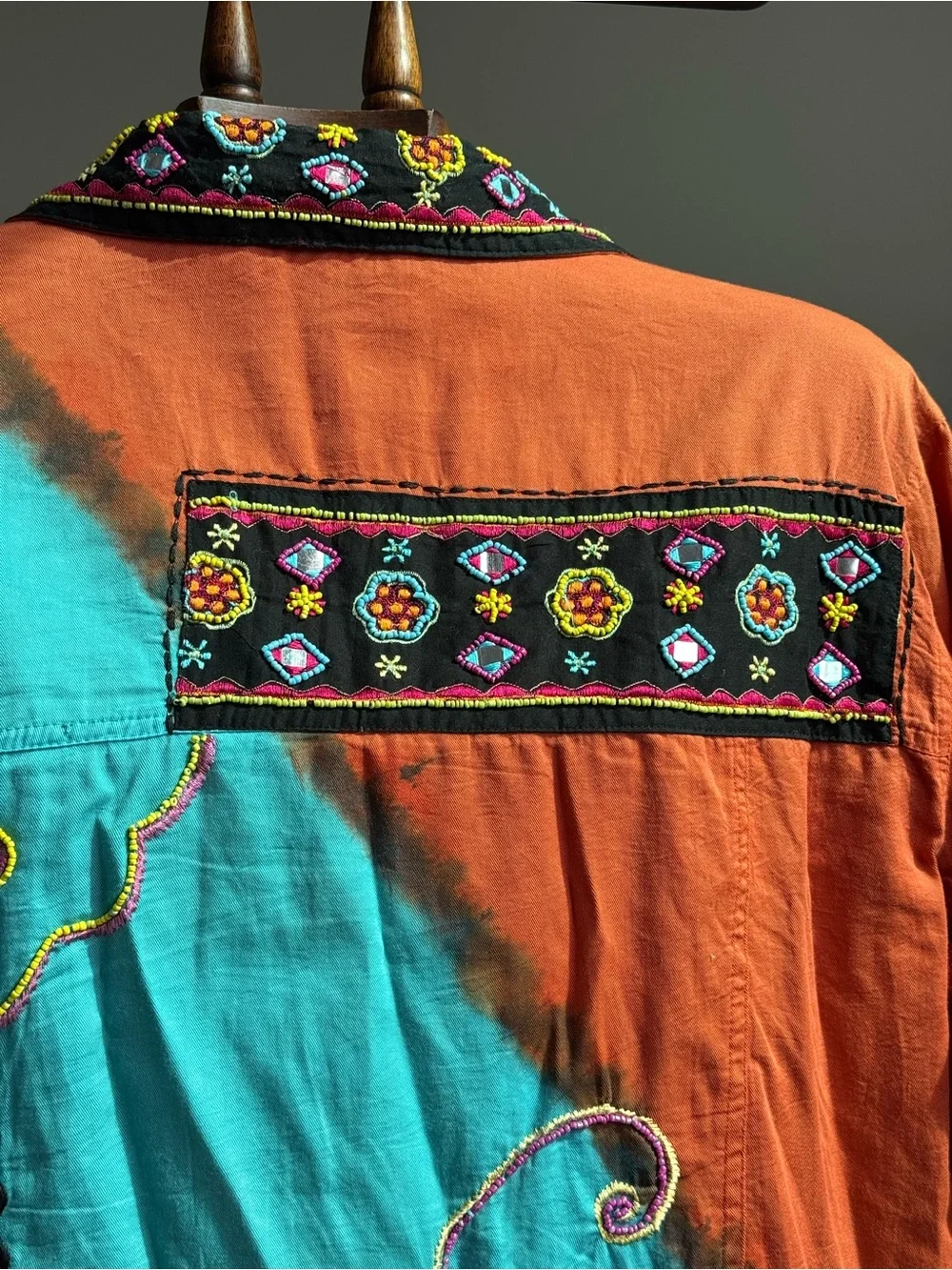 Carrie Allen Beaded Embroidered Art Jacket Boho Wearable Art Hand Painted L